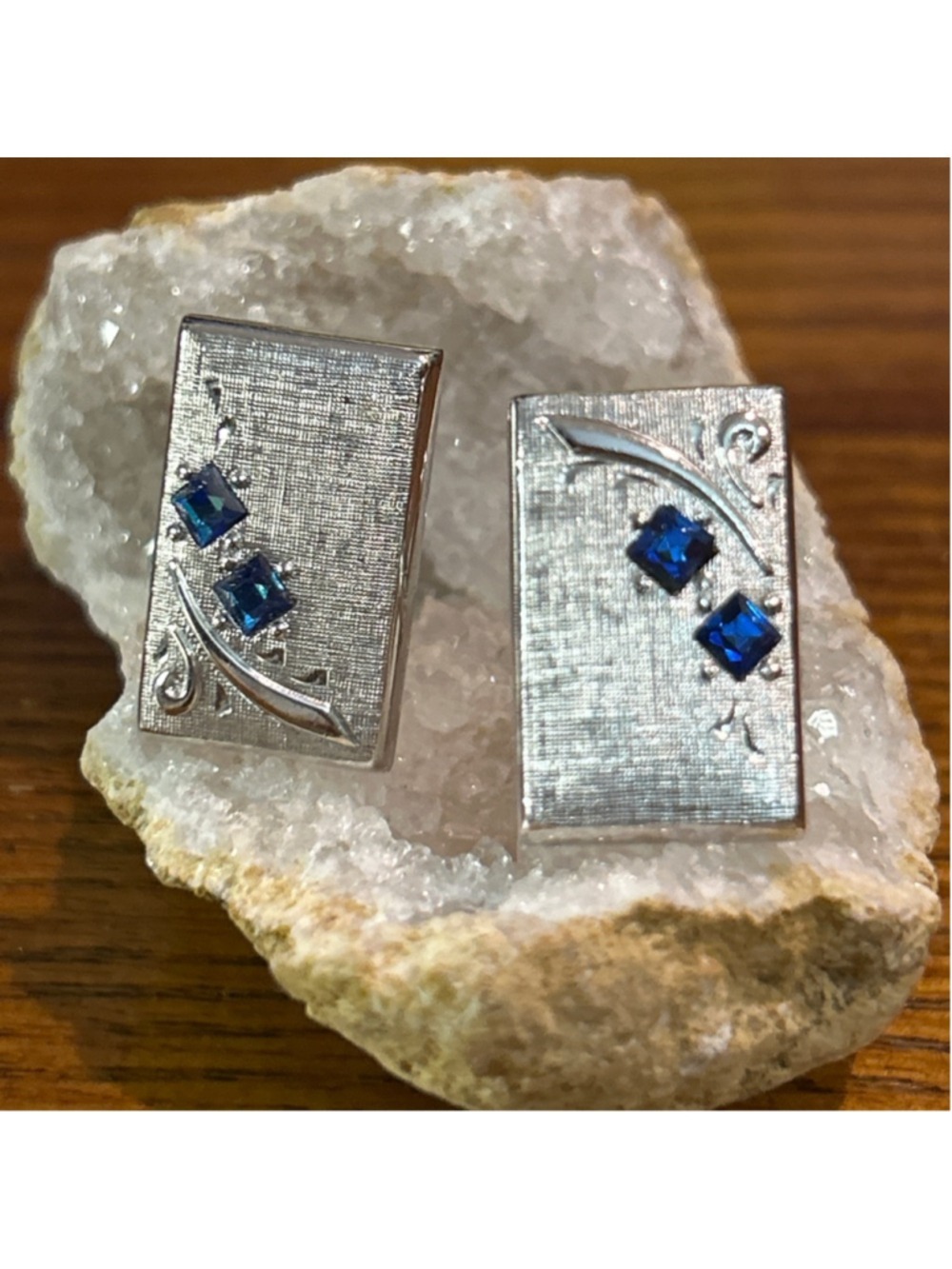 Men's Swank Silver Cuff Links with Blue rhinestones One Size